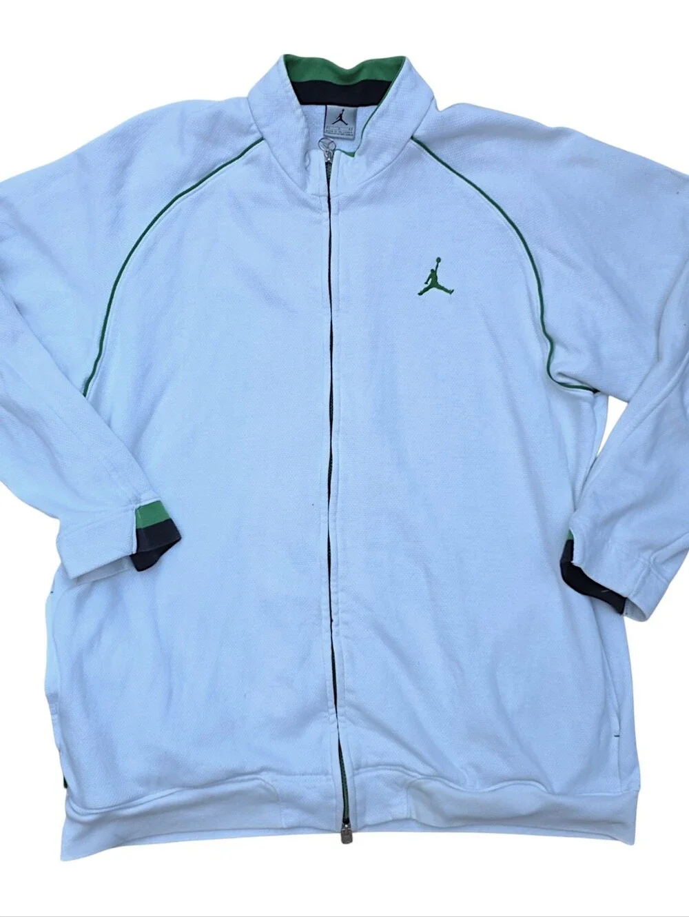 Jordan White Full-Zip Track Jacket with Green Trim Size L
